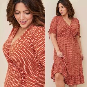 Torrid A-line Midi Wrap Dress in Brown Dot | 3X